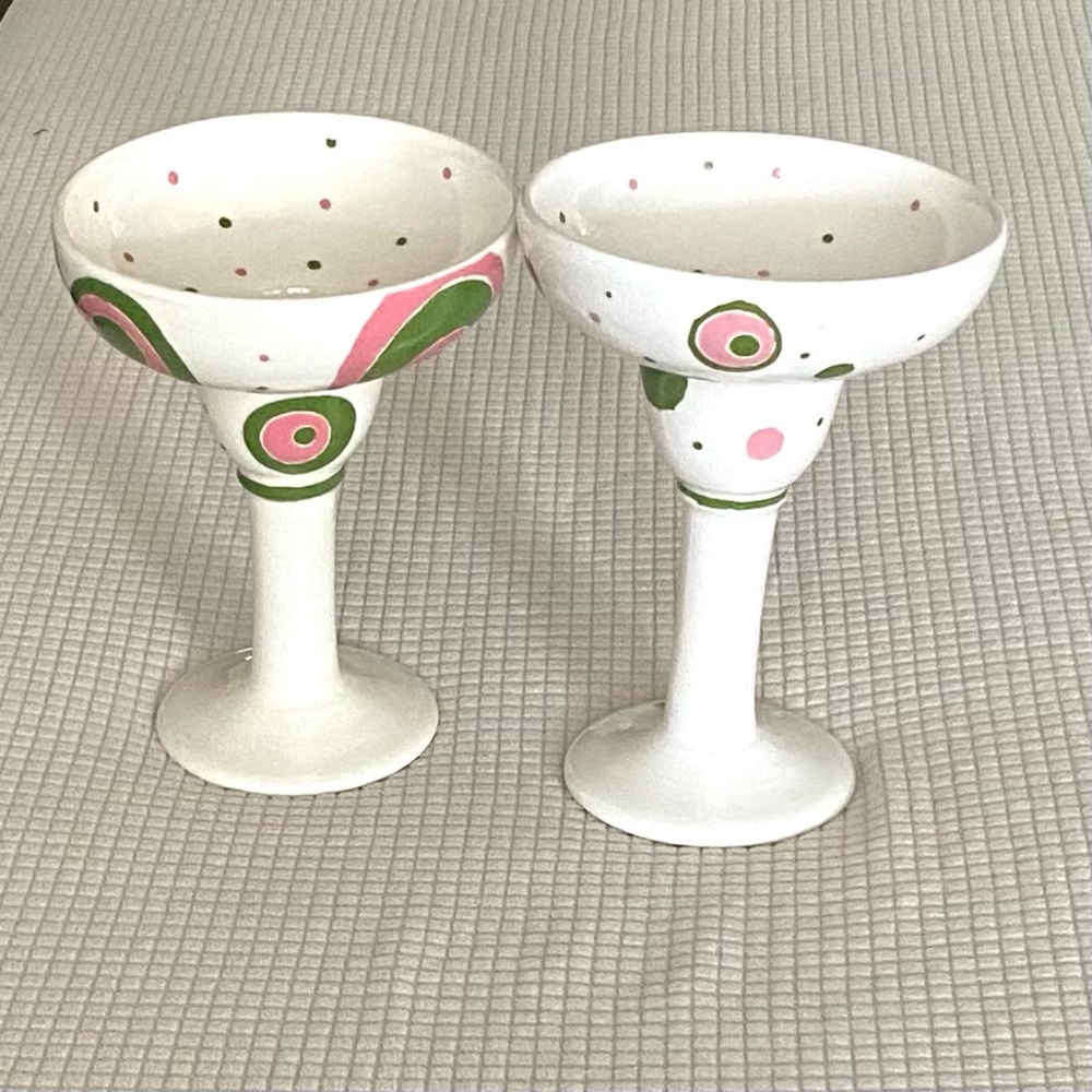 Hand-Painted Ceramic Pottery Margarita Goblet Set